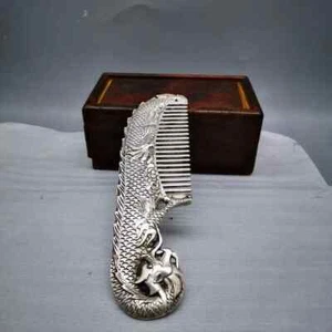 Antica statua pettine classico drago cinese collezione tibetana fatta a mano - Foto 1 di 8