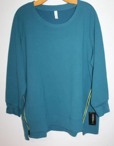 Ideology Womens Blue Long Sleeve Pullover Sweatshirt Zipper Sides 2X NWT - Picture 1 of 5