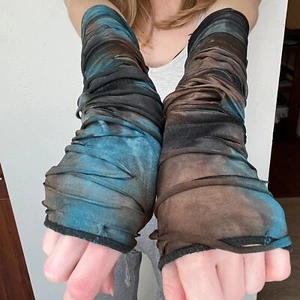 Mummy Bandage Gloves Gray Lace Up Arm Warmers Halloween Costume Mens Zombie Goth - Picture 1 of 3