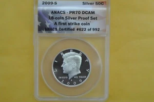 2009-S SILVER KENNEDY HALF DOLLAR - ANACS PR70 DCAM FIRST STRIKE - Picture 1 of 4