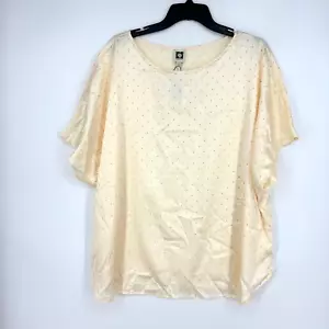 Anne Klein Damen 3X Pullover Satin Top Elfenbeingold Punkte strukturierte Dolman Ärmel - Bild 1 von 10