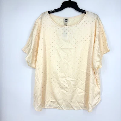 Anne Klein Womens 3X Pullover Satin Top Ivory Gold Dots Textured Dolman Sleeves - Image 1 of 4