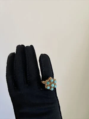 Anillo llamativo vintage de oro amarillo de 14 quilates con cúpula turquesa de 6,25 gramos talla 7 3/4 *229 Foto 1 de 4