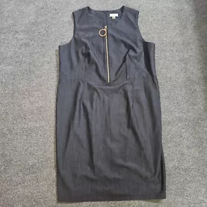 Calvin Klein Dress Women 18 Gray 1/4 Zip Sleeveless Sheath Stretch Career Casual - Picture 1 of 9