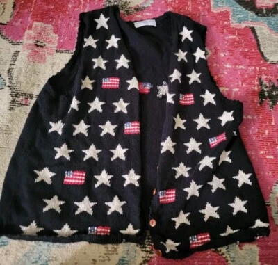 Womens Marisa Christina Woman knit sweat vest Plus 1X 2X Fourth of July 4th flag - Image 1 of 4