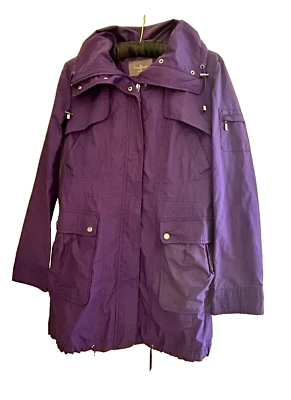 Chaqueta Cole Haan Cortavientos Morado Mujer Talla S, Cremallera Capucha Bolsillos A Presión Delantero Foto 1 de 4