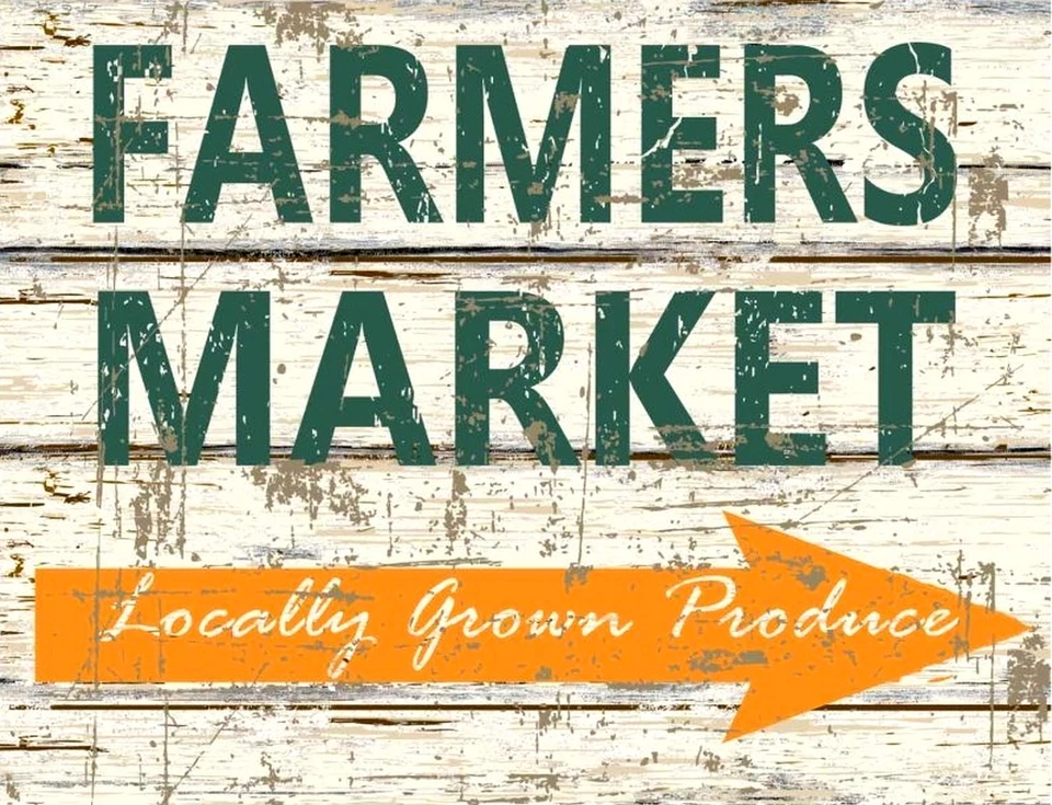 TIN SIGN "Farmers Market Wood" Outdoor  Signs  Rustic Wall Fleamkt Garage Sale F - Image 1 of 1