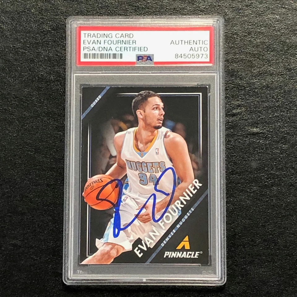 2013-14 Pinnacle #99 Evan Fournier Signed Card AUTO 10 PSA Slabbed Nuggets - Image 1 of 2