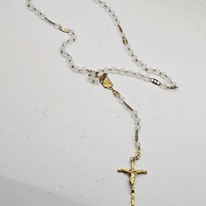Rosenkranz klar irisierend Perlen Vintage goldfarben Nachlass Fund - Bild 1 von 8