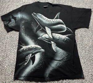 Vintage 1994 Nancy Blauers Harlekin Dolphins AOP Black T-Shirt L Single Stitch - Bild 1 von 5
