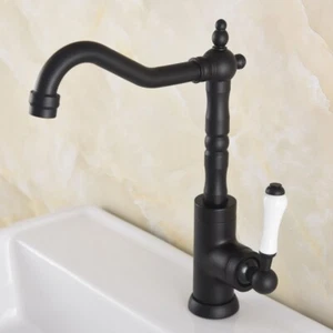 Deck Mount Bathroom Kitchen Faucet Basin Sink Mixer Tap Black Hot Cold Water Tap - Picture 1 of 8