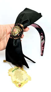 Lovey Black With Colorful Flowers And Crystal Hair Bow By Michal Negrin Unique - Picture 1 of 24