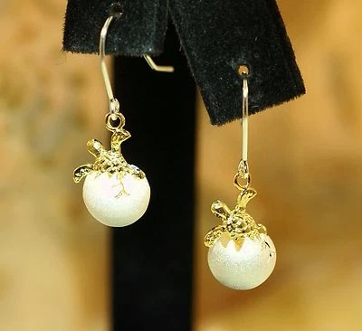 PENDIENTES GANCHO CRÍA HUEVO TORTUGA HAWAIANA PLATA 925 CHAPADOS EN ORO AMARILLO 2 TONOS Foto 1 de 4