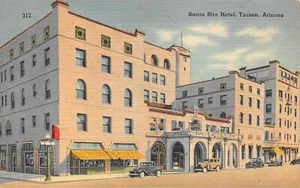 Santa Rita Hotel Vtg Cars Street Scene Downtown Tucson,AZ Vtg 1930's Postcard - Picture 1 of 2