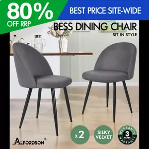 ALFORDSON 2x Dining Chairs Kitchen Accent Lounge Seat Metal Velvet Grey - Picture 1 of 11