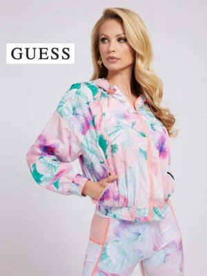 NUEVO CON ETIQUETAS $108 ADIVINA Mujeres Carlie Sudadera con Capucha Cremallera Completa Chaqueta Cortavientos Floral Recortada Foto 1 de 4