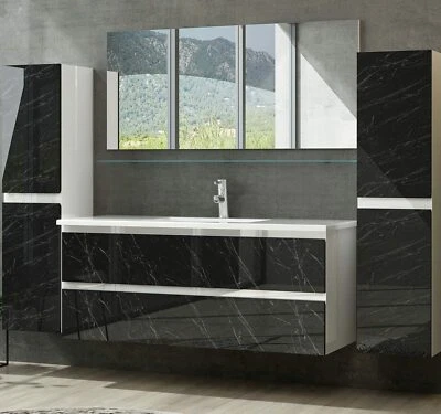 Badmöbel Set Weiss / Marmor Optik Hochglanz Badezimmermöbel 60   90 cm 120 Luuci - Bild 1 von 4