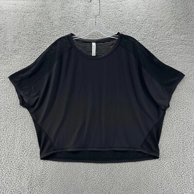 Camiseta Lululemon Top Mujer 8 Negra Yoga Gimnasio Malla Ventilada Inclinada Manga Corta Foto 1 de 4