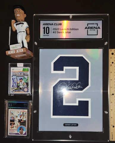 Derek Jeter Bobblehead, old baseball card, promotional graded card Cover