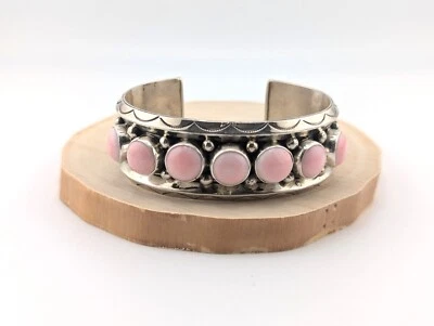 Navajo Cuff Bracelet Pink Conch Shell Handmade Native American Jewelry Sz 6.75in - Image 1 of 4
