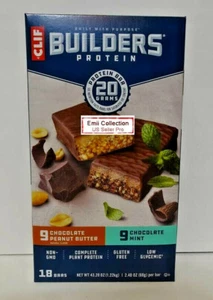 Clif Builders Protein 18 Bars Box: 9 Chocolate Mint & 9 Chocolate Peanut Butter - Picture 1 of 4