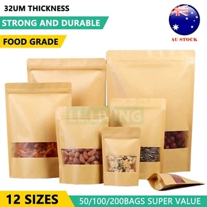Kraft Paper Stand Up Pouches Zip Zipper Lock Seal Window Food Bags Packaging AU - Picture 1 of 8