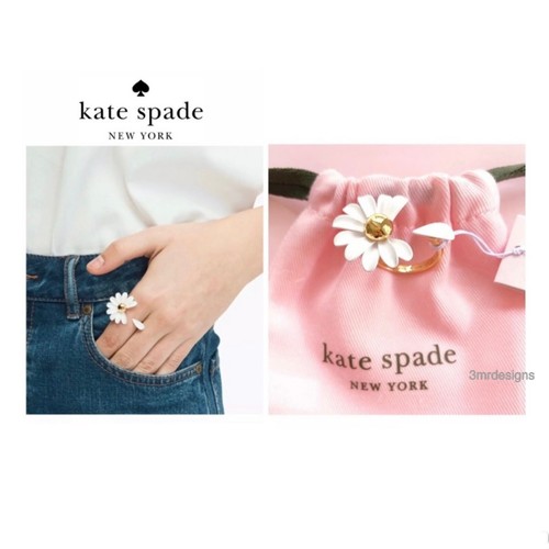 Anello aperto nuovo con etichette Kate Spade DAZZLING MARGHERISIES 12 K placcato ottone rivestito smalto taglia 7