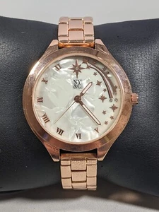 NYC Shooting Star Pearlized Dial Gold Tone Case 41 mm Bracelet Band Watch 8 Inch - Picture 1 of 7