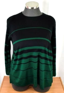 Karen Lessly Pullover Sweater Plus Size XL Black Green Stripe Vintage Top - Picture 1 of 3