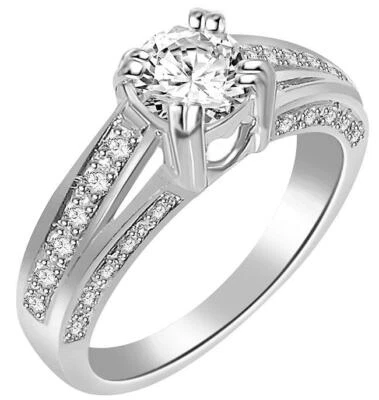 Solitaire Engagement Ring I1 G 1.10 Ct Natural Diamond Prong Set 14K White Gold - Image 1 of 4