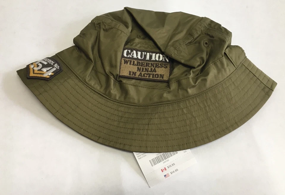 NWT Gymboree Wilderness Club Sz 8 and Up Olive Green Caution Ninja Bucket Hat - Image 1 of 1