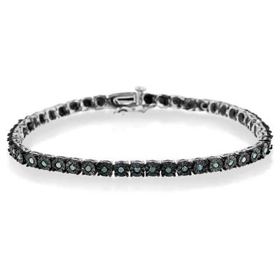 Brazalete de tenis milagroso con diamantes enchapados en rodio negro de 1 quilate de plata de ley Foto 1 de 4