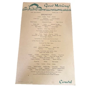 May 1956 RMS Queen Elizabeth Cunard Line Ocean Liner Original Breakfast Menu - Picture 1 of 5