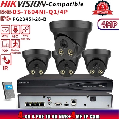 Hikvision 4CH NVR DS-7604NI-Q1/4P 4POE MIC IR30M Turret 4MP IP Camera Systems AU - Image 1 of 4