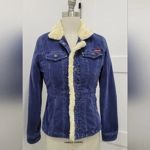 Vintage Roxy Jean Women's Blue Corduroy Jacket With Cream Lining Size S - Picture 1 of 13