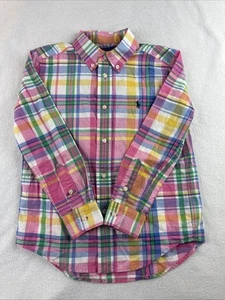 Ralph Lauren Natural Stretch Plaid Button Down Shirt Long Sleeve Youth 6 - Picture 1 of 9
