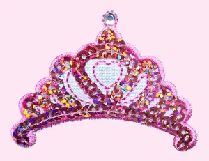 PRINCESS PINK TIARA SEQUIN CROWN CUTE KIDS CLOTHES IRON ON PATCH 1.5 x 2.25" - Picture 1 of 5