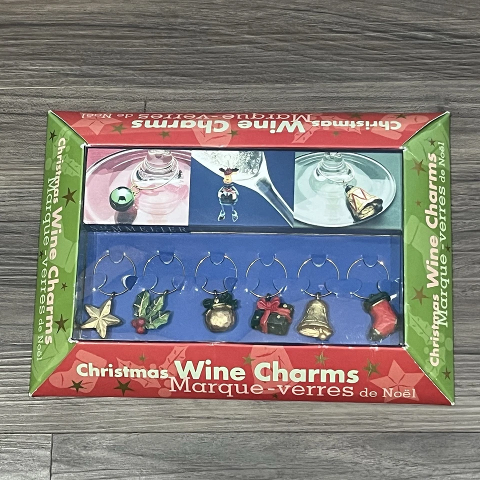 Wine Charms Christmas 6 Piece MSC Marque-verres De Noel Gift Stocking Bell Star