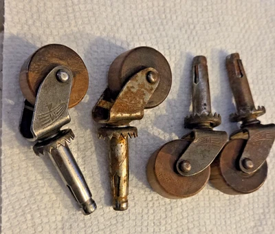 Vintage Lot of 4 Wooden Wood Caster Wheels Cabinet Table Chair 1.5” Metal Stem - Image 1 of 4