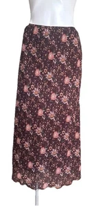 Gonna midi vintage floreale donna 10 marrone scuro cottage nucleo foresta foderata trasparente - Foto 1 di 8