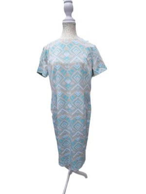 Vestido geométrico vintage años 60 azul y beige con chaqueta a juego Foto 1 de 4