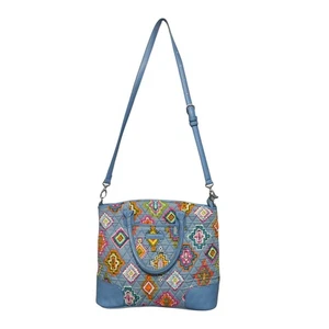 Vera Bradley Pale Blue Geometric Pattern Quilted Crossbody Tote Handbag Purse - Picture 1 of 11