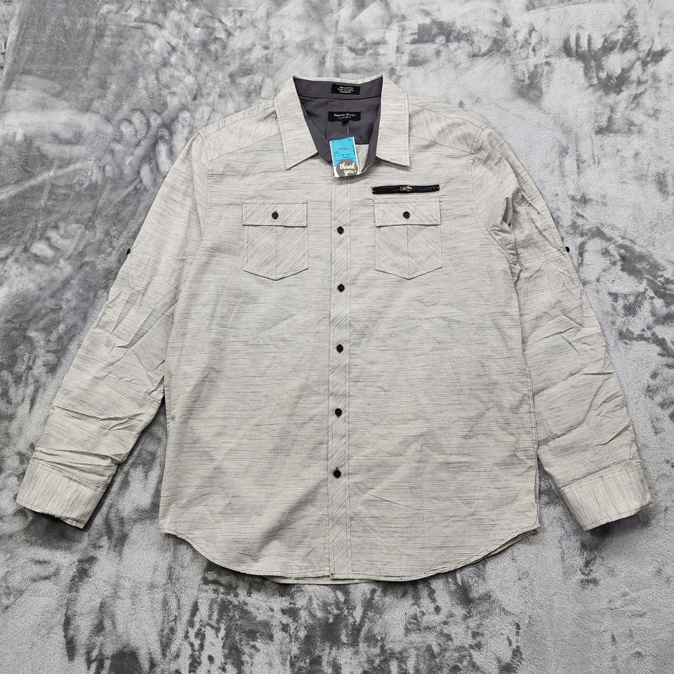 NEW Eighty Eight Platinum Shirt Mens XXL Gray Striped Cotton Button Up Roll Tab - Image 1 of 4