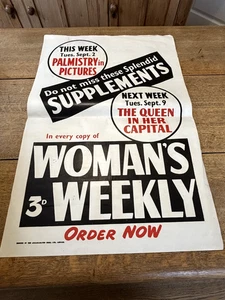VINTAGE 1950'S ADVERTISING POSTER WOMAN'S WEEKLY PALMISTRY NEXT WEEK THE QUEEN - Picture 1 of 5