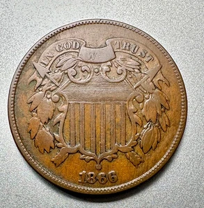 1866  2 CENT PIECE   F/VF   BETTER DATE  #99708 - Picture 1 of 2