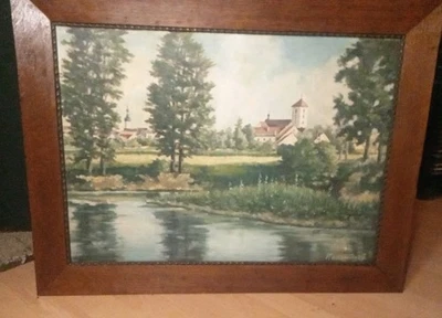 Großes Altes Ölgemälde Landschaft 80x62cm Unikat Signiert ,Schwerer Holzrahmen - Bild 1 von 4
