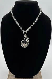 Origami Owl Charm Necklace Rhinestone Bezel Holder Silver Tone Modern Chain - Picture 1 of 5