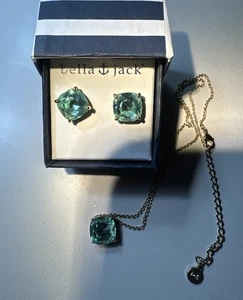 New BELLA JACK Aqua Green Cubic Zirconia Necklace w/Matching Post Earrings - Picture 1 of 6