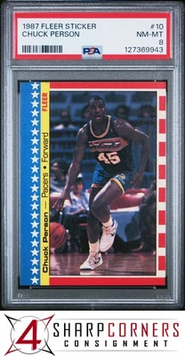 1987 FLEER STICKER #10 CHUCK PERSON RC PACERS PSA 8 - Image 1 of 2