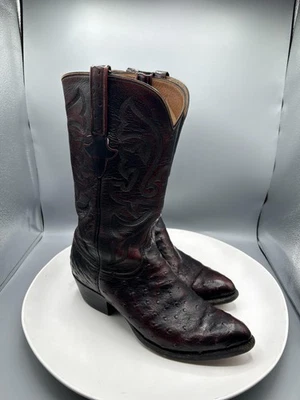 Lucchese Boots Mens Size 8 D Burgundy Full Quill Ostrich Western Cowboy Pull On - Image 1 of 4